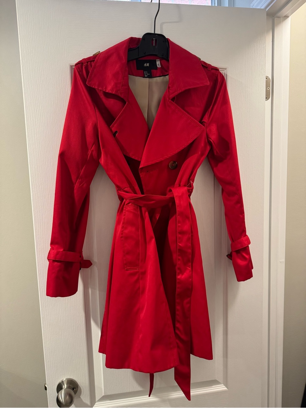 H&M Vibrant Red Trench Coat with Waist Belt